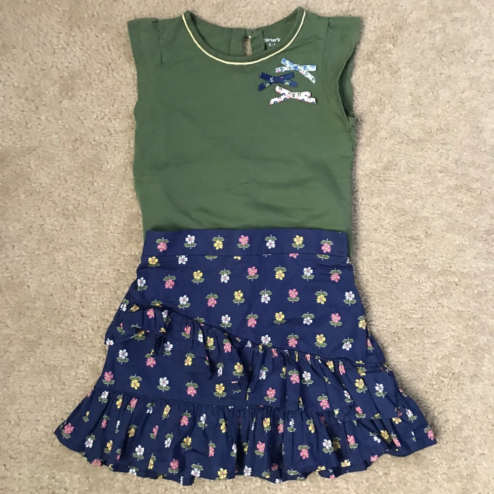 Carter’s Girls Green top and Blue Skirt set